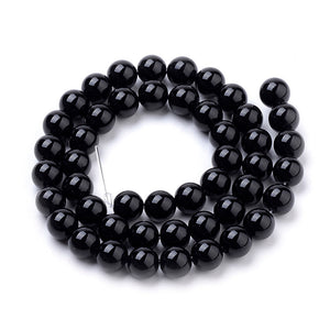 Obsidian Edelsteinperlen rund schwarz 8mm 46 Stück / Strang
