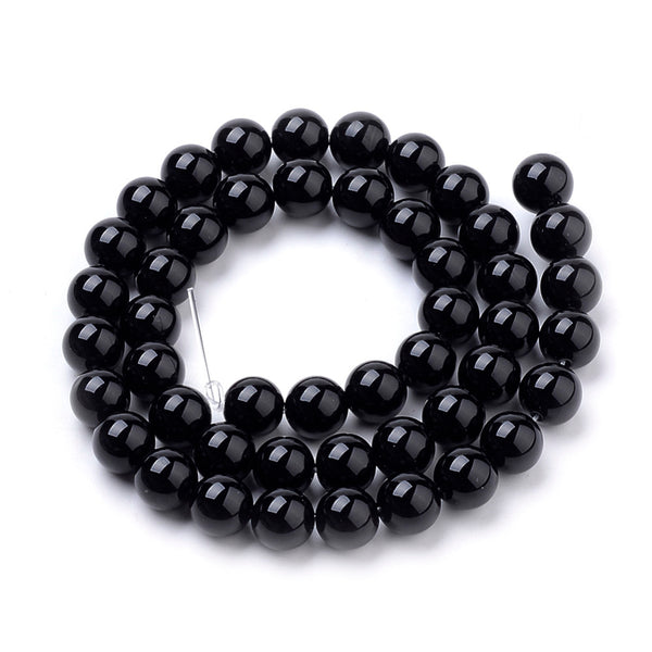 Obsidian Edelsteinperlen rund schwarz 8mm 46 Stück / Strang