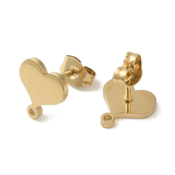 Ohrstecker Herz 304 Edelstahl goldfarben mit Öse 11x9,5mm 2 Paar