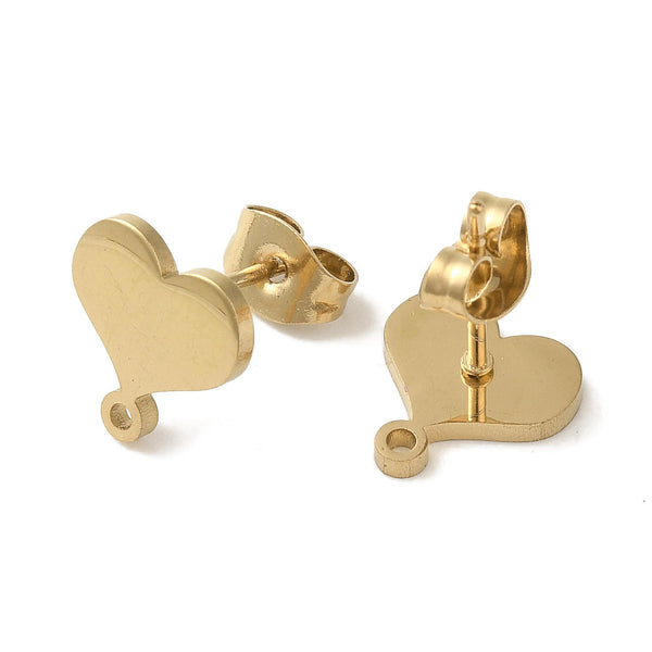 Ohrstecker Herz 304 Edelstahl goldfarben mit Öse 11x9,5mm 2 Paar