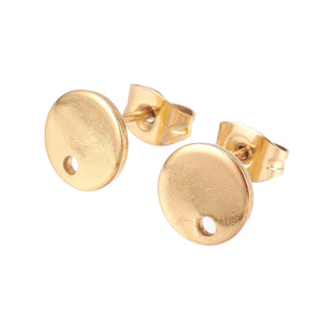 Ohrstecker Rohlinge Flat Plate 304 Edelstahl goldfarben 12mm 2 Paar