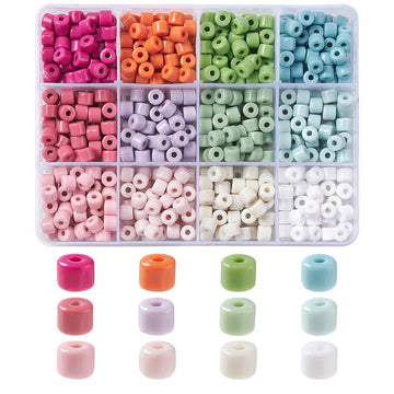 Opakes Acryl-Großlochperlen Zylinder Set 12 Farben 6x5mm Lochgröße 2mm 50 Stück/Farbe