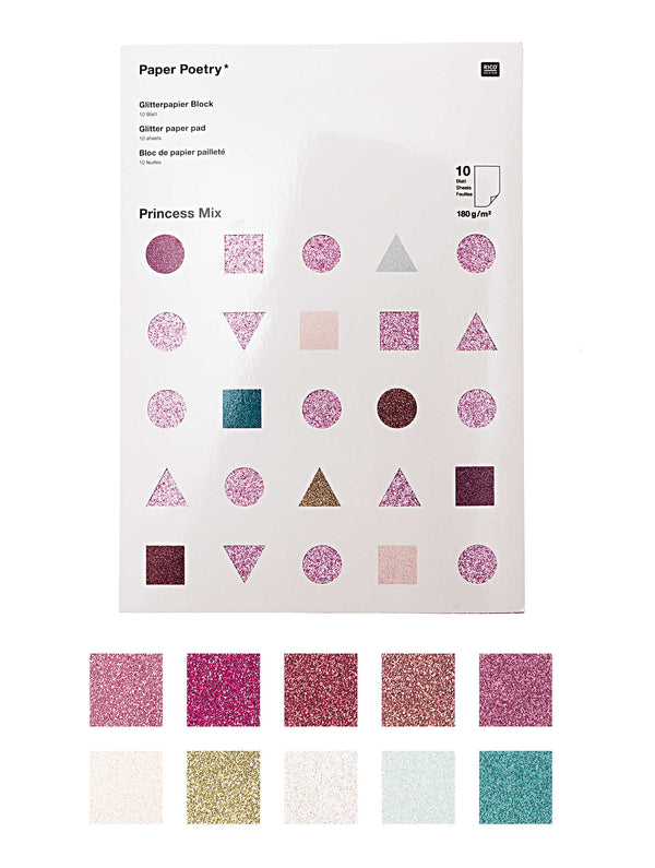 Paper Poetry Princess Mix Glitterpapier Block 180g/m² A4 10 Blatt