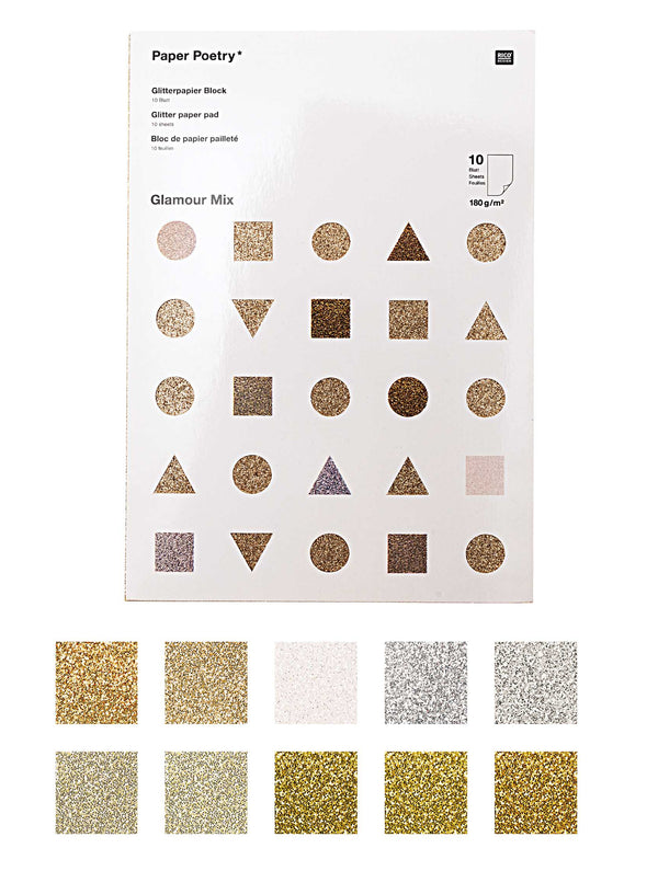 Paper Poetry Glamour Mix Glitterpapier Block 180g/m² A4 10 Bögen