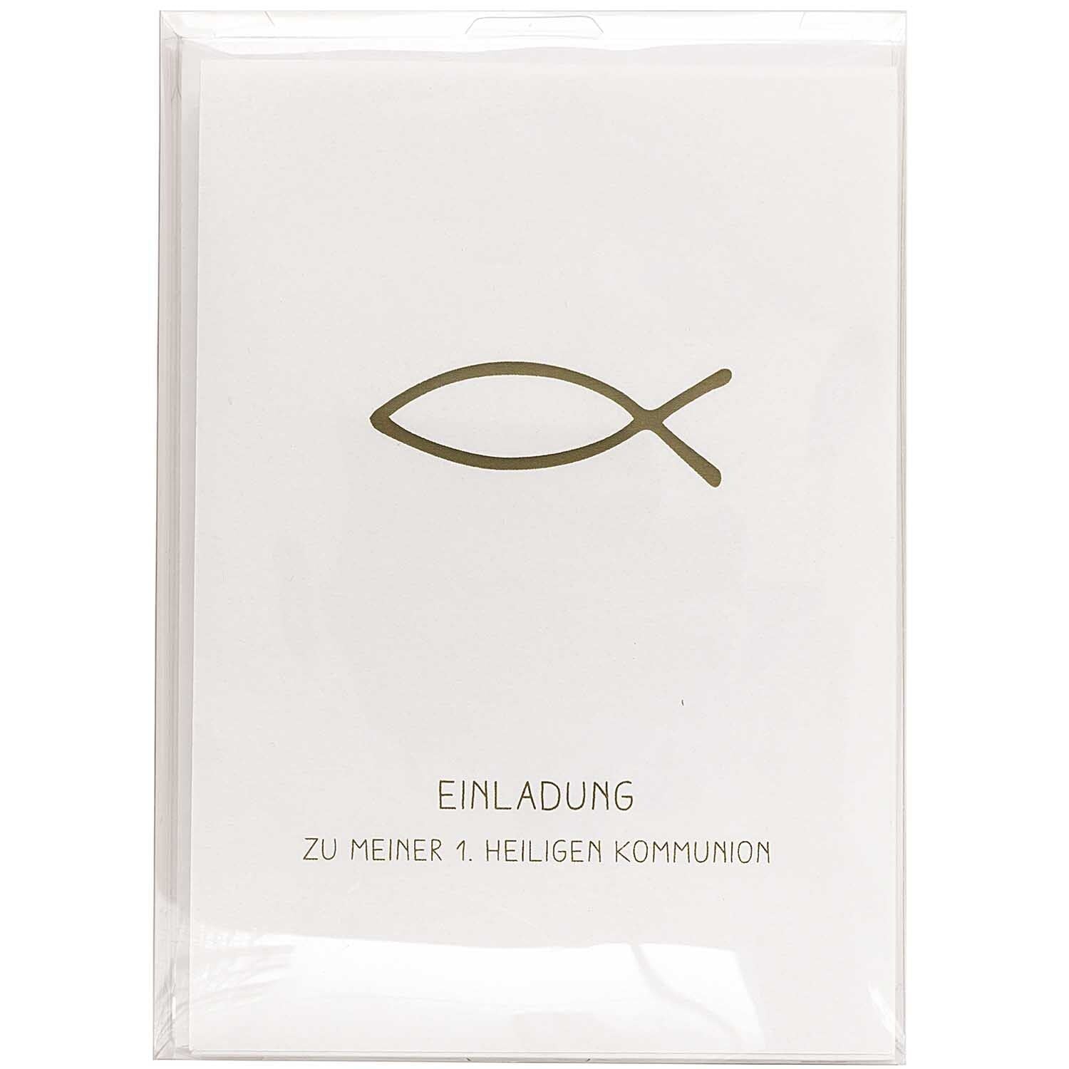 Einladungs-Set Erstkommunion gold weiß 10 Karten/300g² 10 Kuverts/160g²