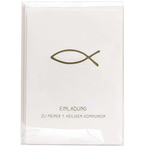 Einladungs-Set Erstkommunion gold weiß 10 Karten/300g² 10 Kuverts/160g²