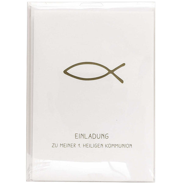 Einladungs-Set Erstkommunion gold weiß 10 Karten/300g² 10 Kuverts/160g²