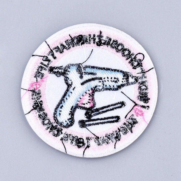 Patch Heißklebepistole und Slogan „I Didn't Choose the Craft Life the Craft Life Choose Me“ bunt rund  6,5cm 1 Stück