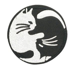 Patch Katzen Ying Yang rund zum Aufbügeln oder Aufnähen schwarz/weiß 7,5cm 1 Stück