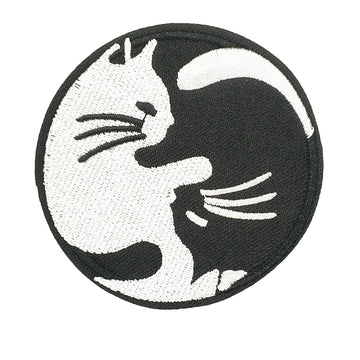 Patch Katzen Ying Yang rund  zum Aufbügeln oder Aufnähen schwarz/weiß 7,5cm 1 Stück
