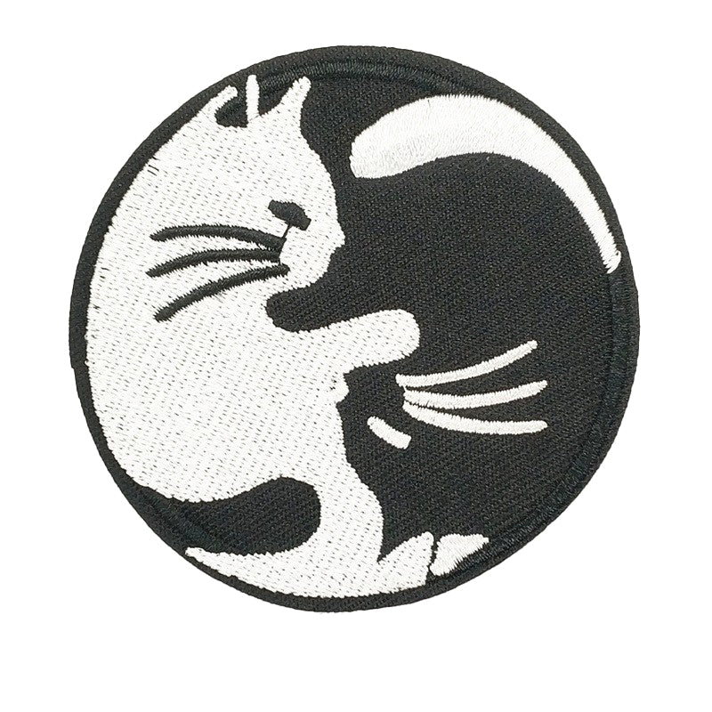 Patch Katzen Ying Yang rund zum Aufbügeln oder Aufnähen schwarz/weiß 7,5cm 1 Stück