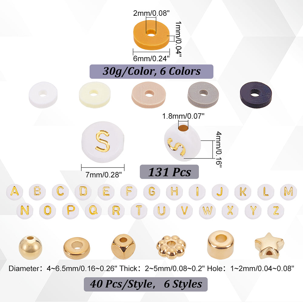 Perlen-Set Gold-Braun aus Buchstabenperlen Goldperlen und Polymerclay-Scheiben