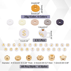 Perlen-Set Gold-Braun aus Buchstabenperlen Goldperlen und Polymerclay-Scheiben