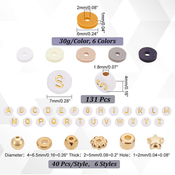 Perlen-Set Gold-Braun aus Buchstabenperlen Goldperlen und Polymerclay-Scheiben
