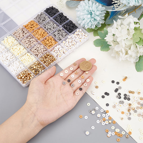 Perlen-Set Gold-Braun aus Buchstabenperlen Goldperlen und Polymerclay-Scheiben
