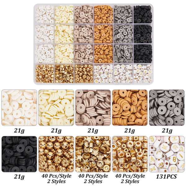 Perlen-Set Gold-Braun aus Buchstabenperlen Goldperlen und Polymerclay-Scheiben