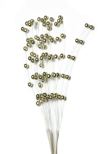 Perlenrispe Perlenspray gold auf Drahtstiel 20cm 6 Stück/ Bund