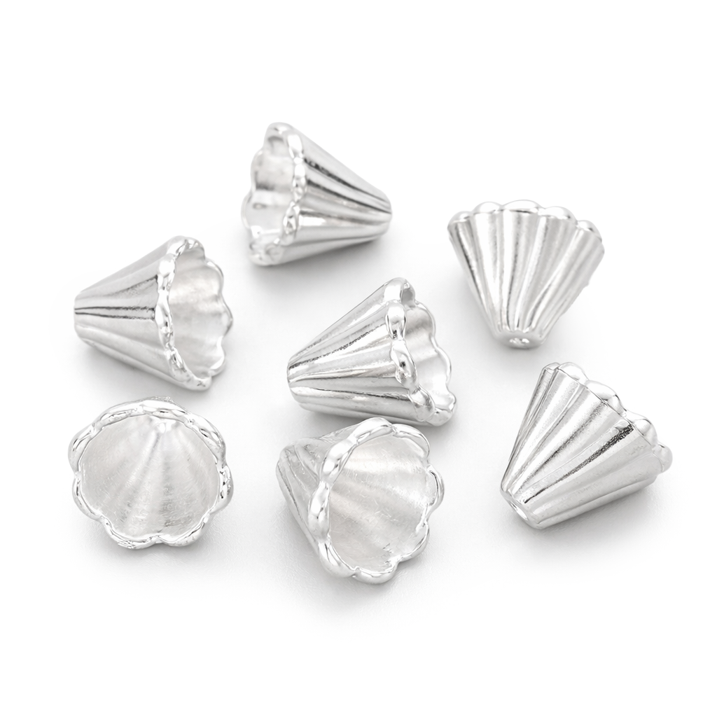 Perlkappe Pyramide gerillt silberfärbig 12x12mm 5 Stück/Pkg.