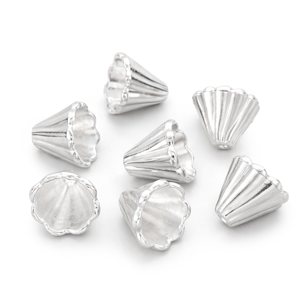Perlkappe Pyramide gerillt silberfärbig 12x12mm 5 Stück/Pkg.