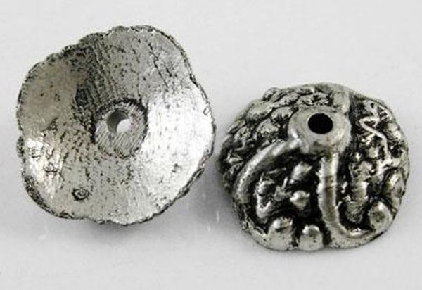 Perlkappe Acryl schwarzsilber geprägt antik 13,5mm 20 Stück/Packung