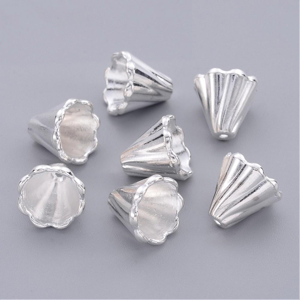 Perlkappe Pyramide gerillt silberfärbig 12x12mm 5 Stück/Pkg.