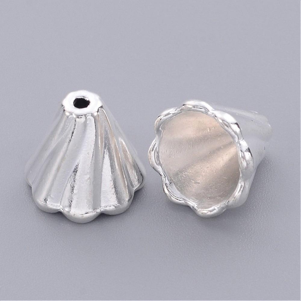 Perlkappe Pyramide gerillt silberfärbig 12x12mm 5 Stück/Pkg.