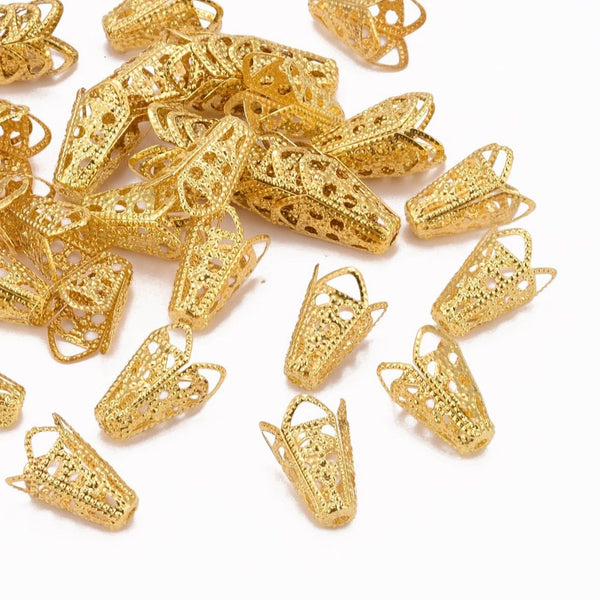Perlkappen Tüte filigran goldfärbig 16x10mm 10 Stück/Packung