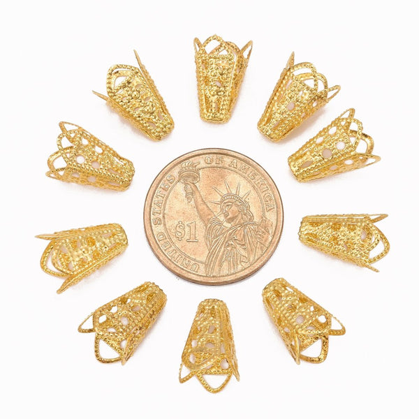 Perlkappen Tüte filigran goldfärbig 16x10mm 10 Stück/Packung