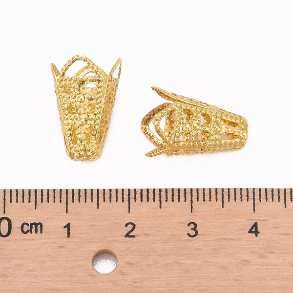 Perlkappen Tüte filigran goldfärbig 16x10mm 10 Stück/Packung