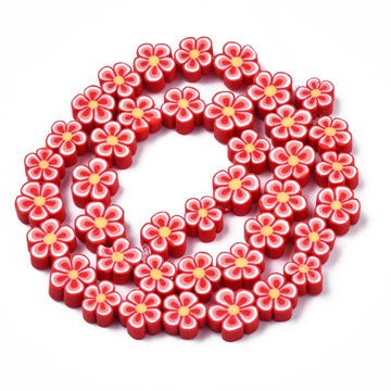 Blumenperlen aus Polymerclay verschiedene Farben  7,5~10x7~11x3,5~5mm 38 Stück / Strang
