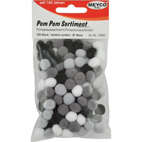 Pom Pom verschiedene Farben sortiert 10mm 120 Stück / Packung