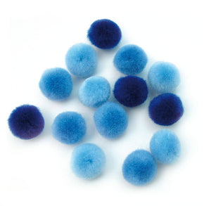 Pompons 15 mm, 60 Stück, blau sortiert Pompons Puschel Pompons Plüschball Bommel Plüsch Pompons