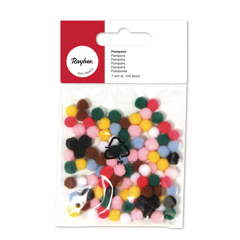 Pompons bunt 7mm 100 Stück