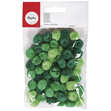 Pompons grün sortiert 15mm 60 Stück
