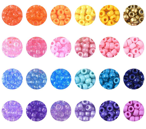 Pony Beads Kunststoffperlen Mix 24 Farben opak & transparent  9x6mm 552 Stück