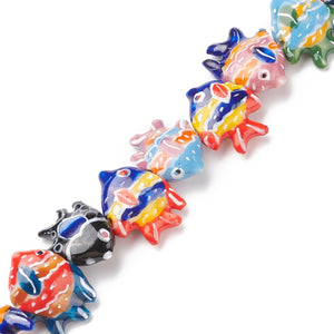 Porzellanperle Fischform mehrfarbig glasiert 17–22 mm 1 Stück