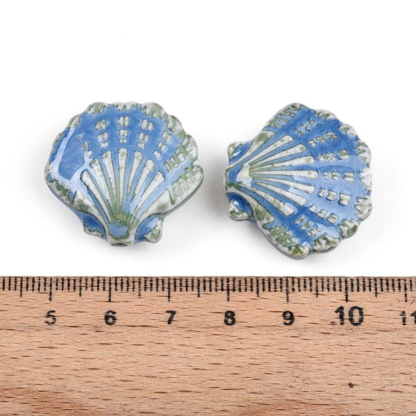 Porzellanperlen Muschelform antik glasiert 28mm 1 Stück