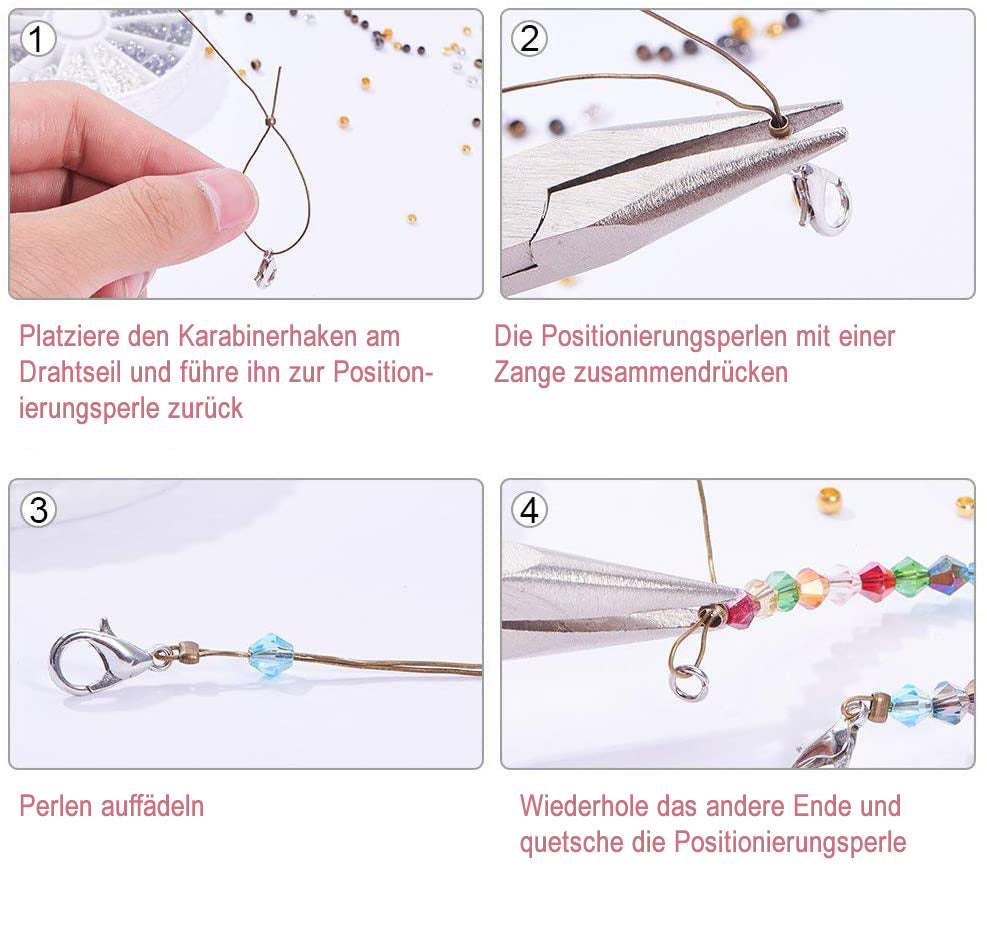 Quetschperlen-Set 2-3mm in 4 Farben 1440 Stück