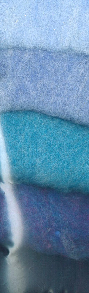 Reine Schurwolle meliert Vlies Blau-Töne Farben à 20g 100g/Beutel