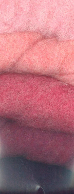 Reine Schurwolle meliert Vlies Rosa-Töne Farben à 20g 100g/Beutel