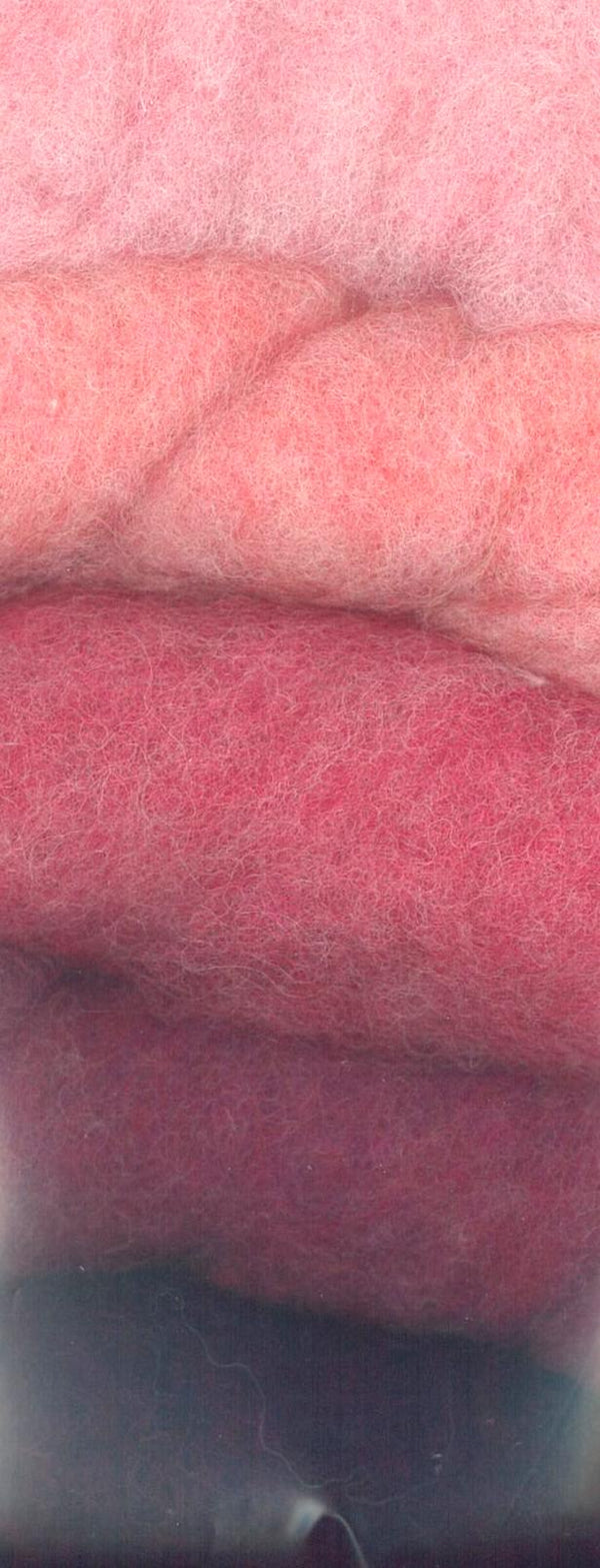 Reine Schurwolle meliert Vlies Rosa-Töne Farben à 20g 100g/Beutel
