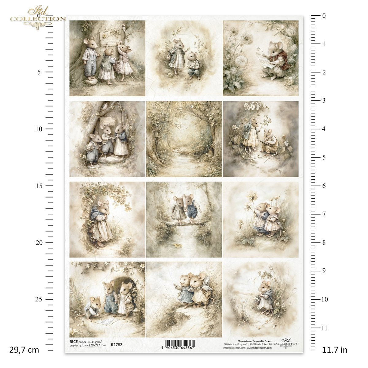 Reispapier Vintage Maus-Familie A4 210x297mm 30-35g/m² 1 Bogen