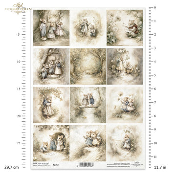 Reispapier Vintage Maus-Familie A4 210x297mm 30-35g/m² 1 Bogen