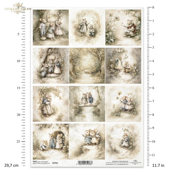 Reispapier Vintage Maus-Familie A4 210x297mm 30-35g/m² 1 Bogen