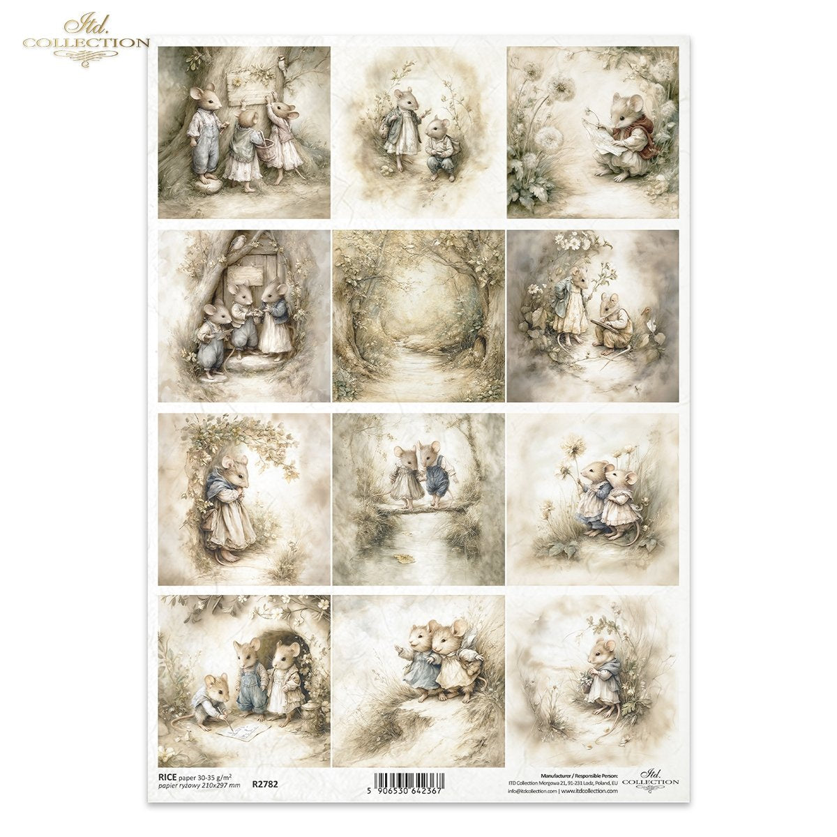 Reispapier Vintage Maus-Familie A4 210x297mm 30-35g/m² 1 Bogen