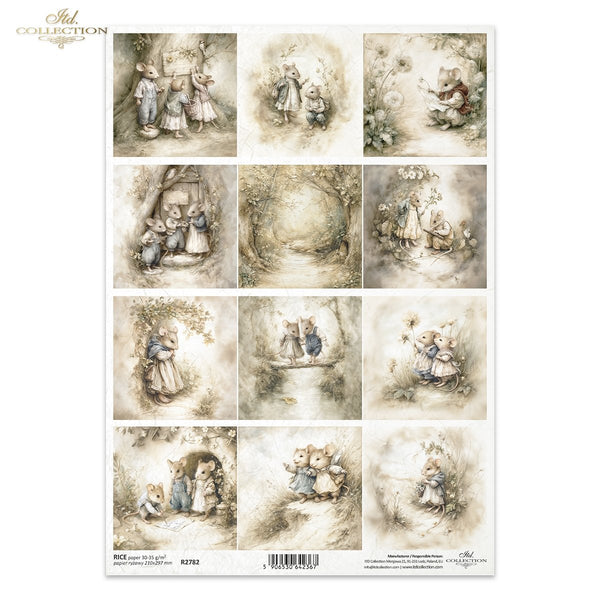 Reispapier Vintage Maus-Familie A4 210x297mm 30-35g/m² 1 Bogen
