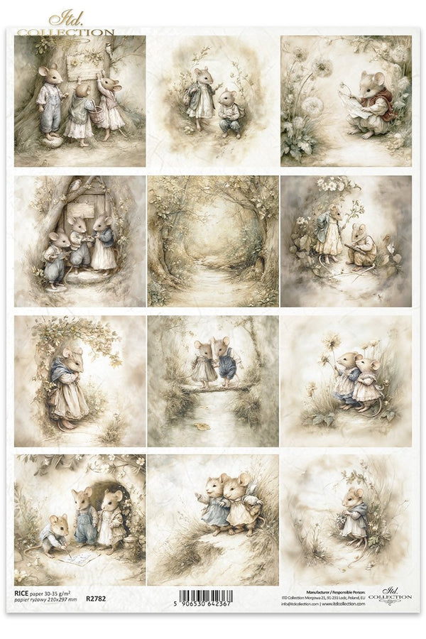 Reispapier Vintage Maus-Familie A4 210x297mm 30-35g/m² 1 Bogen