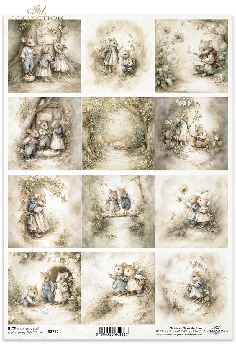 Reispapier Vintage Maus-Familie A4 210x297mm 30-35g/m² 1 Bogen