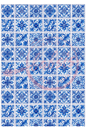 Reispapier Azulejo Ornamentfliesen Blau-Weiß A4 25-30g/m² 1 Bogen