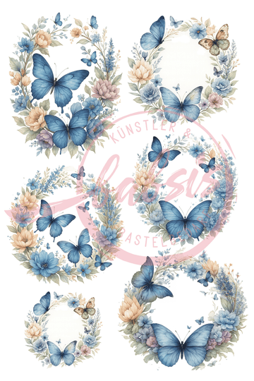 Reispapier Blumen und Schmetterlings-Bouquet A4 25-30g/m² 1 Bogen